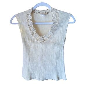 Rare Vintage Balkan San Francisco Handmade Crochet Trim Tank – 100% Cotton